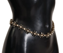 Load image into Gallery viewer, Dolce &amp; Gabbana Elegant Crystal Daisy Chain Leather Belt
