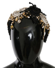 Load image into Gallery viewer, Dolce &amp; Gabbana Black Silk Gold Crystal Studded Diadem
