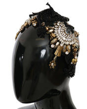 Load image into Gallery viewer, Dolce &amp; Gabbana Black Silk Gold Crystal Studded Diadem
