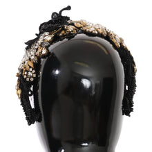 Load image into Gallery viewer, Dolce &amp; Gabbana Black Silk Gold Crystal Studded Diadem
