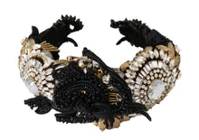 Load image into Gallery viewer, Dolce &amp; Gabbana Black Silk Gold Crystal Studded Diadem
