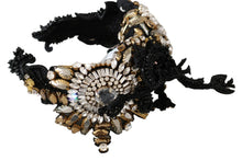 Load image into Gallery viewer, Dolce &amp; Gabbana Black Silk Gold Crystal Studded Diadem
