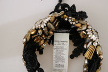 Load image into Gallery viewer, Dolce &amp; Gabbana Black Silk Gold Crystal Studded Diadem
