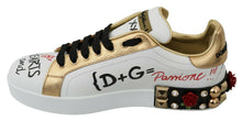 Load image into Gallery viewer, Dolce &amp; Gabbana White Roses Sequined Crystal Womens Sneakers Shoes
