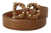 Load image into Gallery viewer, Dolce &amp; Gabbana Elegant Croco Leather Amore Belt with Pearls
