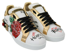 Load image into Gallery viewer, Dolce &amp; Gabbana White Roses Sequined Crystal Womens Sneakers Shoes
