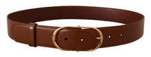 Load image into Gallery viewer, Dolce &amp; Gabbana Brown Leather Gold Metal Oval Buckle Belt
