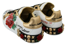 Load image into Gallery viewer, Dolce &amp; Gabbana White Roses Sequined Crystal Womens Sneakers Shoes
