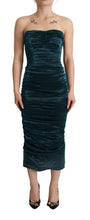 Load image into Gallery viewer, Dolce &amp; Gabbana Turquoise Draped Satin Midi Dress

