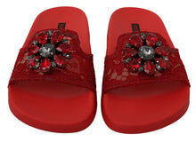 Load image into Gallery viewer, Dolce &amp; Gabbana Floral Lace Crystal-Embellished Slide Flats
