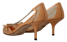 Load image into Gallery viewer, Dolce &amp; Gabbana Elegant Beige Mesh Pumps with Silver Chains
