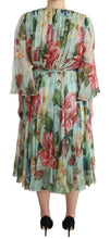 Load image into Gallery viewer, Dolce &amp; Gabbana Elegant Floral Green Midi Silk Dress
