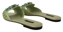 Load image into Gallery viewer, Dolce &amp; Gabbana Elegant Crystal-Embellished Green Leather Slides
