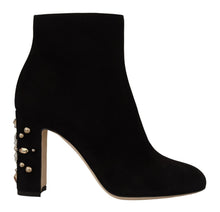 Load image into Gallery viewer, Dolce &amp; Gabbana Black Suede Leather Crystal Heels Boots Shoes
