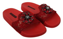 Load image into Gallery viewer, Dolce &amp; Gabbana Floral Lace Crystal-Embellished Slide Flats
