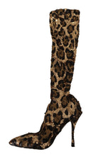 Load image into Gallery viewer, Dolce &amp; Gabbana Elegant Leopard Sequin Knee-High Boots
