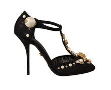 Load image into Gallery viewer, Dolce &amp; Gabbana Elegant Embellished T-Strap Heels Sandals
