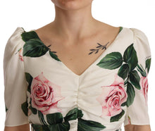 Load image into Gallery viewer, Dolce &amp; Gabbana White Roses Print Stretch Silk Pleated Dress
