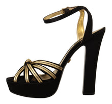 Load image into Gallery viewer, Dolce &amp; Gabbana Elegant Black Gold Ankle Strap Heels Sandals
