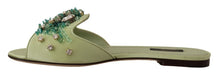 Load image into Gallery viewer, Dolce &amp; Gabbana Elegant Crystal-Embellished Green Leather Slides
