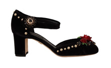 Load image into Gallery viewer, Dolce &amp; Gabbana Black Crystal Rose Heel Sandals
