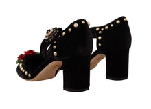 Load image into Gallery viewer, Dolce &amp; Gabbana Black Crystal Rose Heel Sandals
