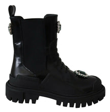 Load image into Gallery viewer, Dolce &amp; Gabbana Elegant Black Leather Combat Boots with Crystal Detail
