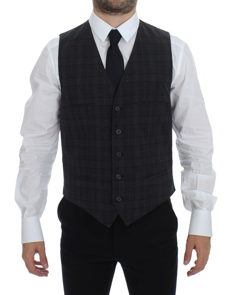 Dolce & Gabbana Gray Checkered Formal Dress Vest Gilet