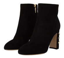 Load image into Gallery viewer, Dolce &amp; Gabbana Black Suede Leather Crystal Heels Boots Shoes
