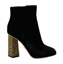 Load image into Gallery viewer, Dolce &amp; Gabbana Elegant Velvet Ankle Boots with Crystal Heels
