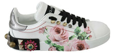 Load image into Gallery viewer, Dolce &amp; Gabbana White Leather Crystal Roses Floral Sneakers Shoes
