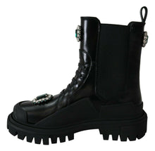 Load image into Gallery viewer, Dolce &amp; Gabbana Elegant Black Leather Combat Boots with Crystal Detail
