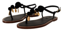 Load image into Gallery viewer, Dolce &amp; Gabbana Chic Leather Ankle Strap Flats with Gold Detailing
