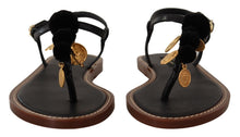 Load image into Gallery viewer, Dolce &amp; Gabbana Chic Leather Ankle Strap Flats with Gold Detailing
