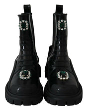 Load image into Gallery viewer, Dolce &amp; Gabbana Elegant Black Leather Combat Boots with Crystal Detail
