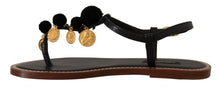 Load image into Gallery viewer, Dolce &amp; Gabbana Chic Leather Ankle Strap Flats with Gold Detailing
