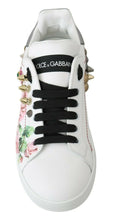 Load image into Gallery viewer, Dolce &amp; Gabbana White Leather Crystal Roses Floral Sneakers Shoes
