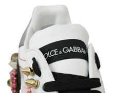 Load image into Gallery viewer, Dolce &amp; Gabbana White Leather Crystal Roses Floral Sneakers Shoes
