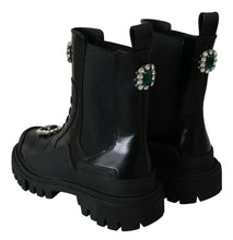 Load image into Gallery viewer, Dolce &amp; Gabbana Elegant Black Leather Combat Boots with Crystal Detail
