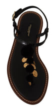 Load image into Gallery viewer, Dolce &amp; Gabbana Chic Leather Ankle Strap Flats with Gold Detailing
