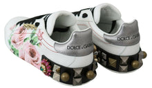 Load image into Gallery viewer, Dolce &amp; Gabbana White Leather Crystal Roses Floral Sneakers Shoes
