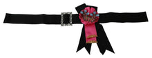 Load image into Gallery viewer, Dolce &amp; Gabbana Black Pink Flower Brooch Crystals Cotton Belt
