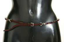 Load image into Gallery viewer, Dolce &amp; Gabbana Brown Leather Purple Crystal Chain Belt
