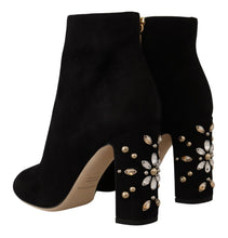 Load image into Gallery viewer, Dolce &amp; Gabbana Black Suede Leather Crystal Heels Boots Shoes
