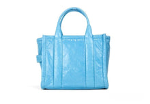 Load image into Gallery viewer, Marc Jacobs The Shiny Crinkle Mini Tote Air Blue Leather Crossbody Handbag Purse
