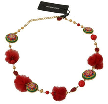 Load image into Gallery viewer, Dolce &amp; Gabbana Gold  Red Fur Crystal Waist Gold Belt
