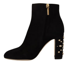 Load image into Gallery viewer, Dolce &amp; Gabbana Black Suede Leather Crystal Heels Boots Shoes
