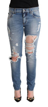 Load image into Gallery viewer, Dolce &amp; Gabbana Blue Distressed Cotton Denim Skinny Jeans
