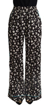 Load image into Gallery viewer, Dolce &amp; Gabbana Black Floral Mid Waist Wide Leg Pants
