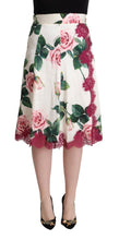 Load image into Gallery viewer, Dolce &amp; Gabbana White Rose Print High Waist Midi A-line Skirt
